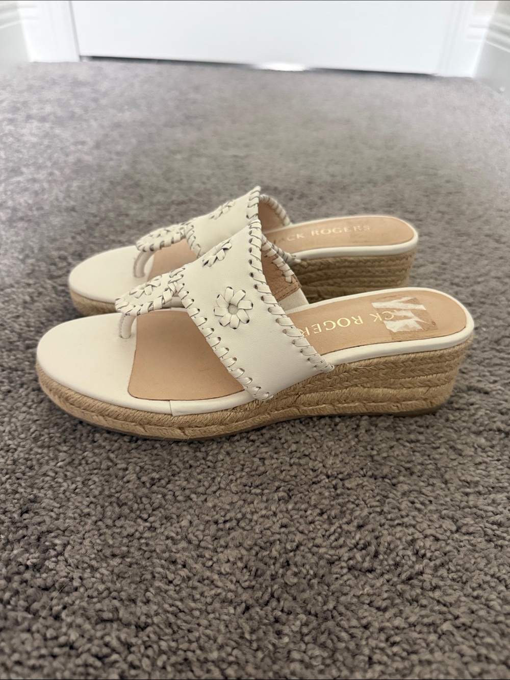 Jack Rogers Cream Espadrille Wedge Thong Sandals